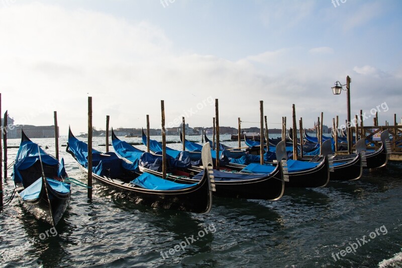 Gondolas Venice Italy Channel Boats