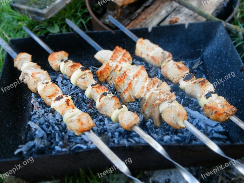 Shish Kebab Coals Skewers Free Photos