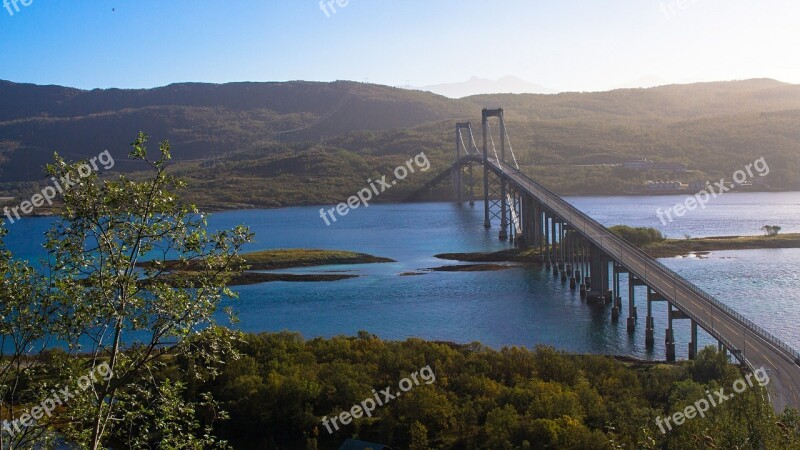 Sea Landscape Fjord Bridge Suspension Bridge