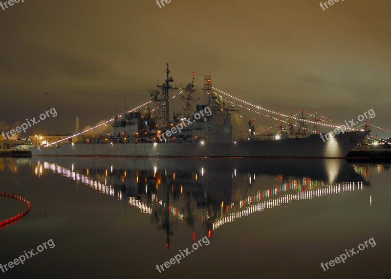 Christmas Lights Decoration Navy Ship Pier