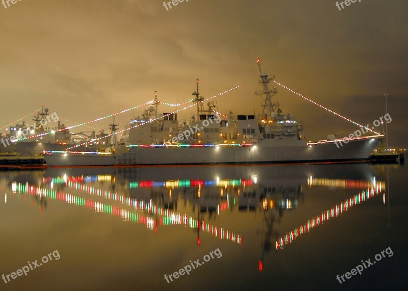 Christmas Lights Decoration Navy Ship Pier