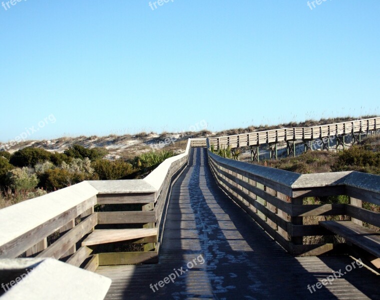 Boardwalk Sand Dune Rails Wooden Beach