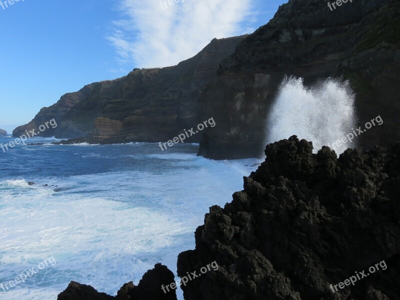 Wave Spray Motion Volcanic Rock