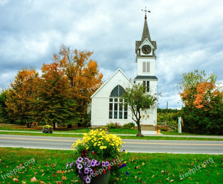 Foliage Rural Church Flowers Vermont Architecture