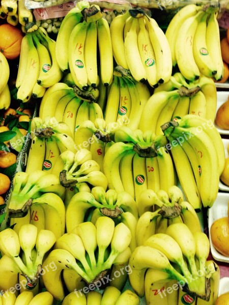 Bananas Yellow Market Fruit Food