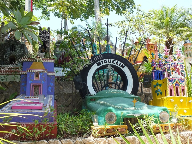 Cemetery Graves Car Yucatan Mexico