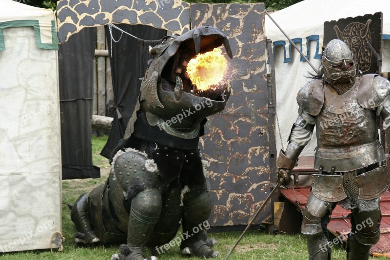 Knight Castles Middle Ages Fight Fire-breathing Dragon