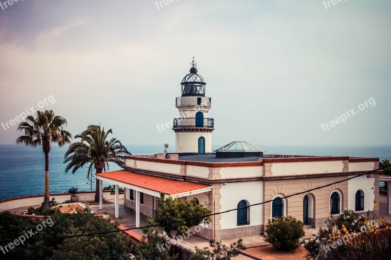 Spain Lighthouse Palm Trees Calella Free Photos