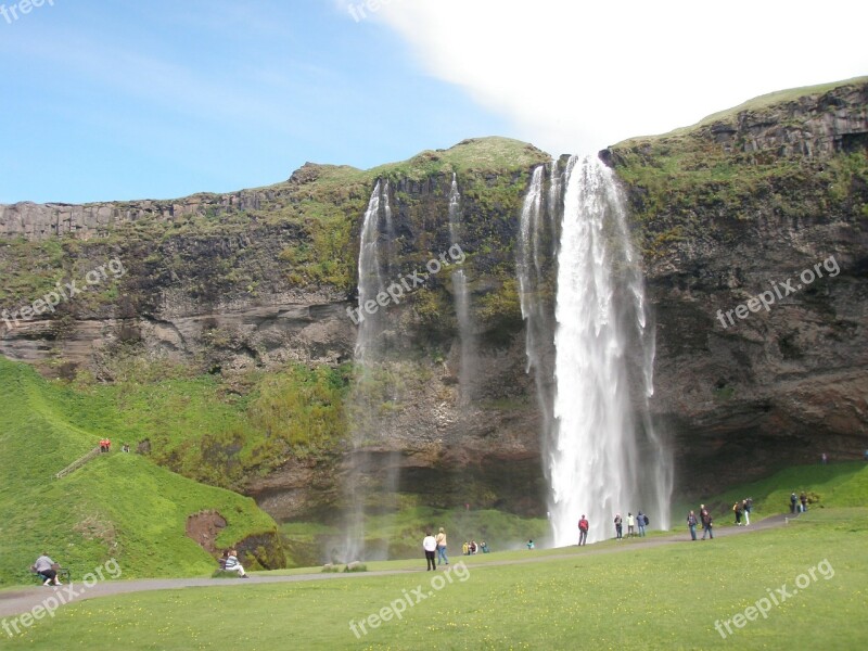 Iceland Waterfall Cliff Mountains Landscape