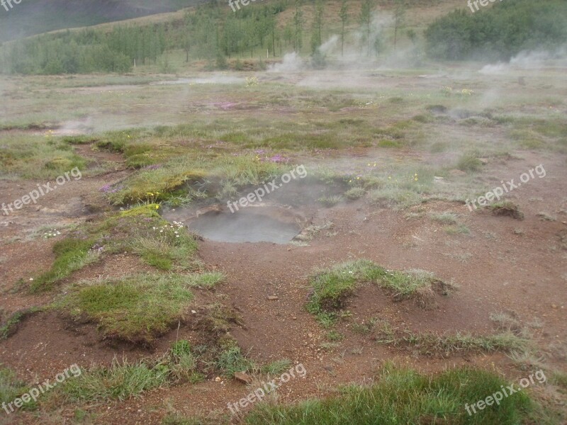 Iceland Geyser Mountains Landscape Natural