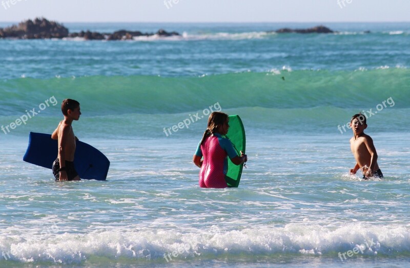 Children Beach Swim Surf Surfboard