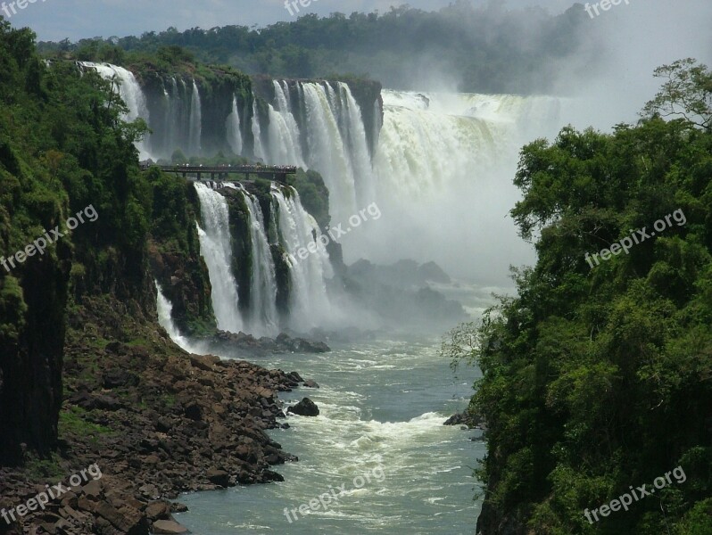 Water Nature Iguazu Landscape Cascade Falls