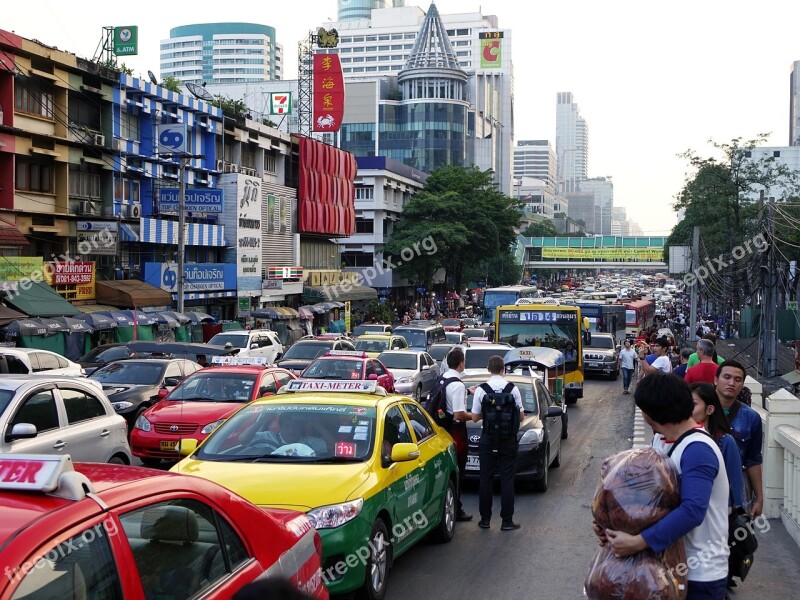 Thailand Bangkok Traffic Jam Buildings Cars