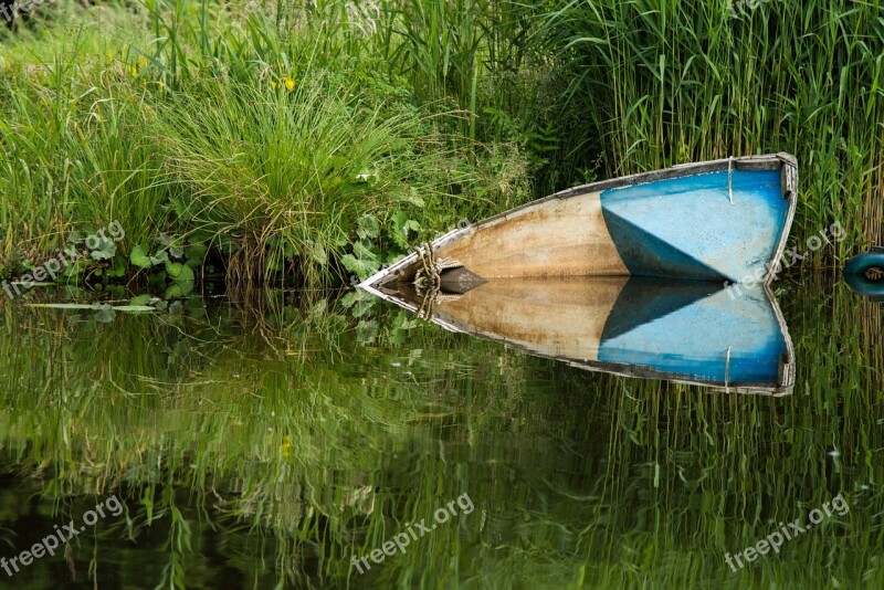 Rowing Boat Demise Water Reed Landscape