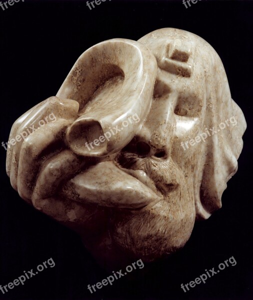 Man Face Horn Art Sculpture