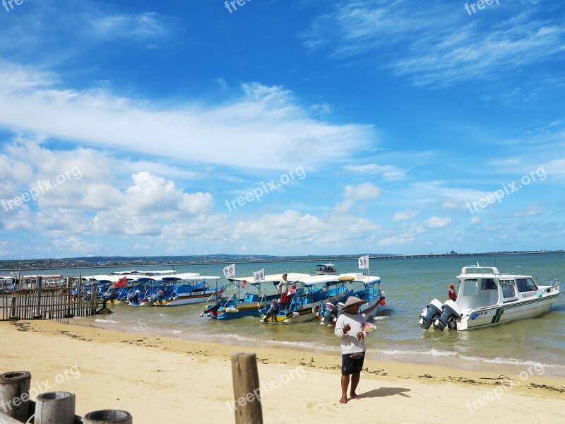 Beach Speed Boat Bali Blue Sky And White Clouds Free Photos