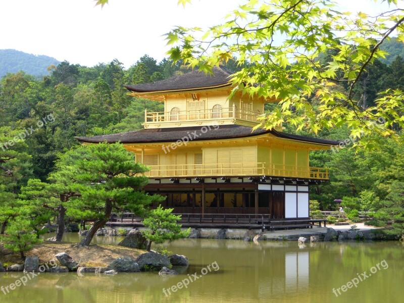 Summer Temple Of The Golden Pavilion Japan Kyoto Prefecture Shrine