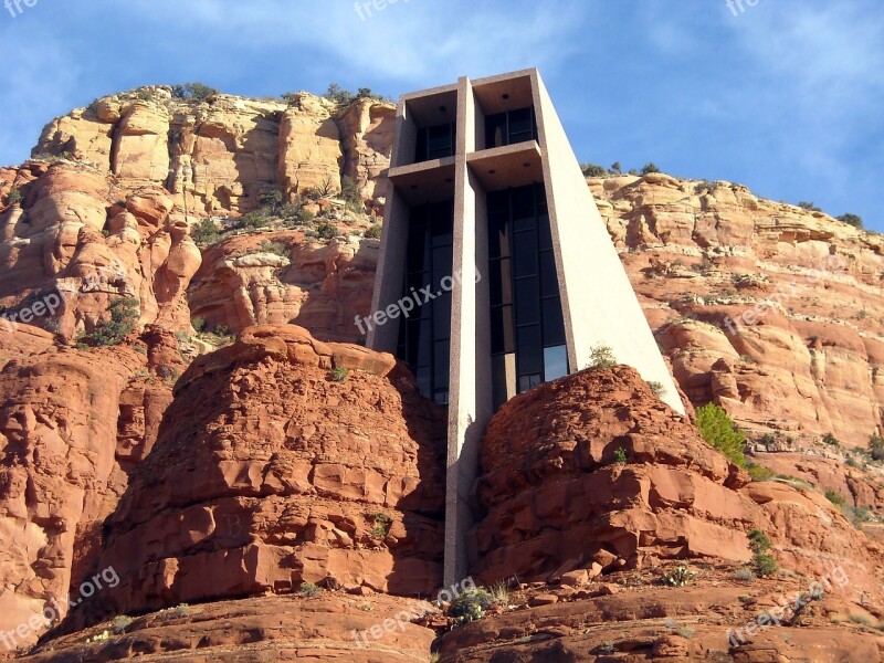 Church Cross Mountain Blue Sky Frank Lloyd Wright