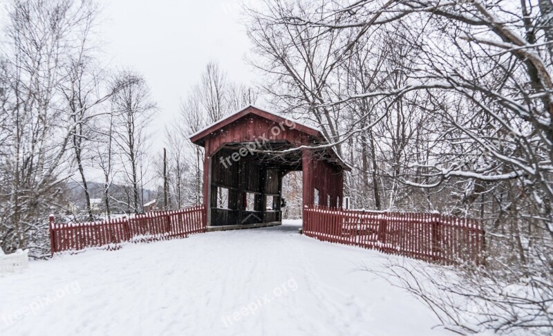 Covered Bridge Snow Winter Vermont Cold