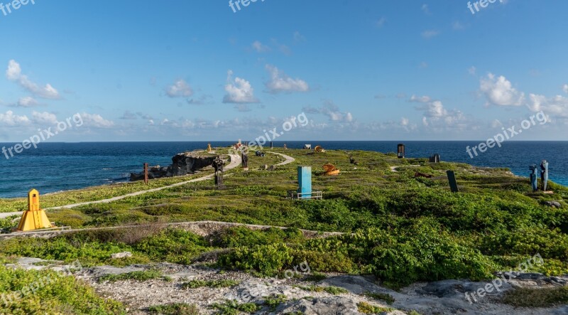 Isla Mujeres Mexico Ruins Cliffs Statues