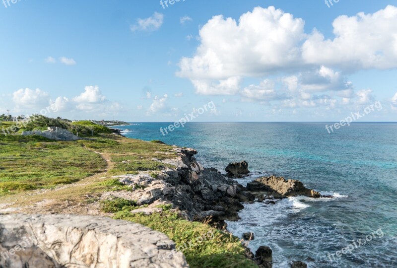 Cliffs Ocean Isla Mujeres Rocks Nature