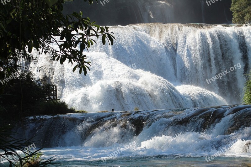 Waterfall Water Blue Chiapas Mexico