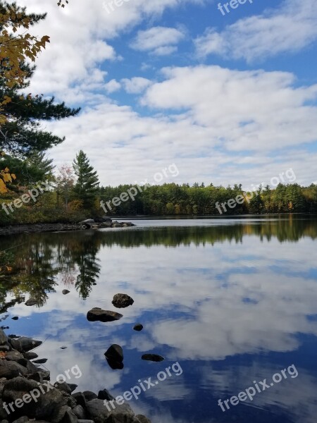 Lake Reflection Clouds Maine Sky