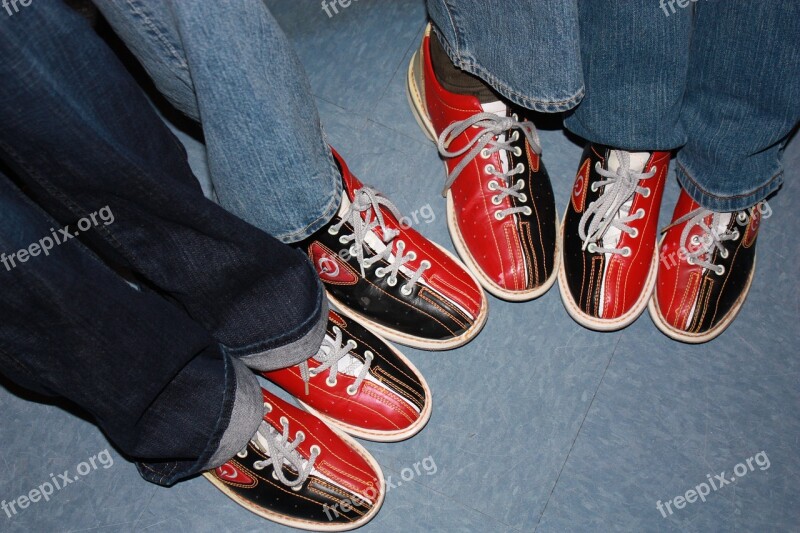 Bowling Shoes Red Black Friends Free Photos