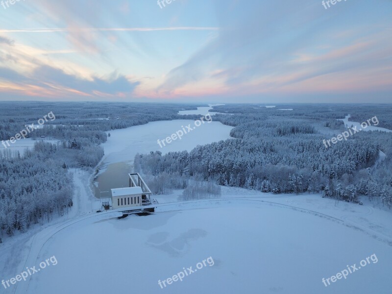 Winter Sunset Landscape Sky Snow