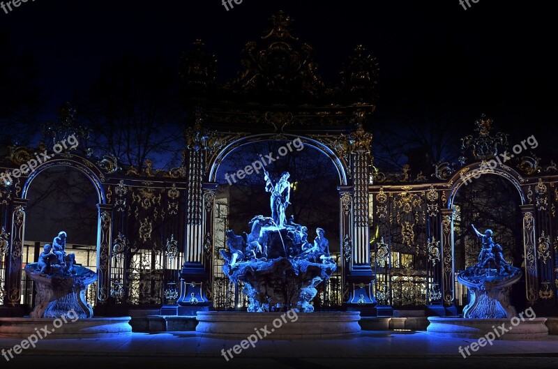 Place Stanislas Nancy Fountain Neptune Night