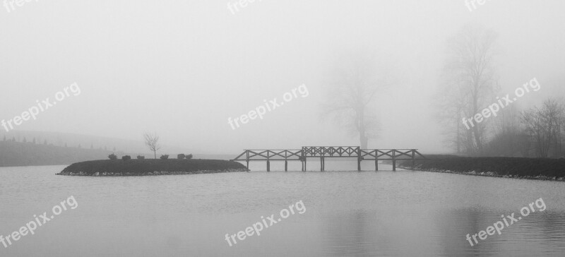 Pond Bridge Water Landscape The Fog