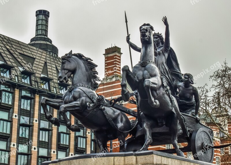 Sculpture Horses Chariot Statue Artwork