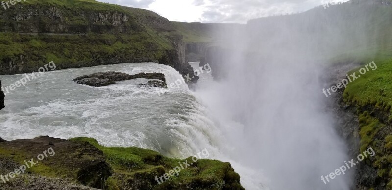 Iceland Waterfall Landscape Water Rock