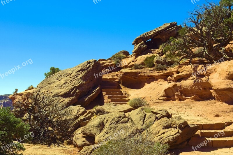 Steps On Grand View Trail Desert Rock Stairs Canyonlands