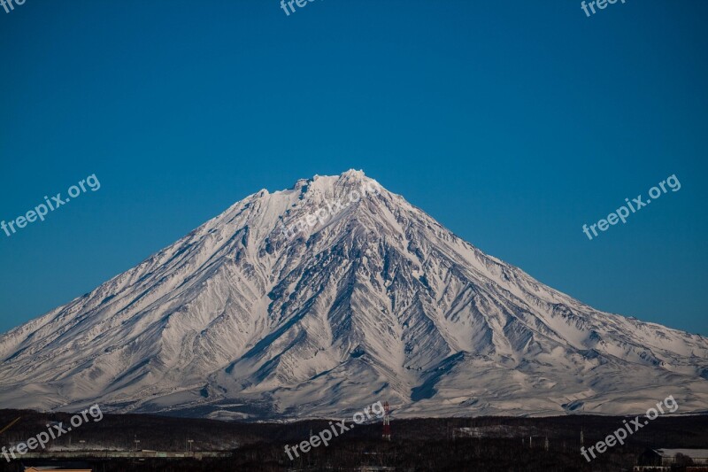 Volcano Kamchatka Nature Snow Slopes