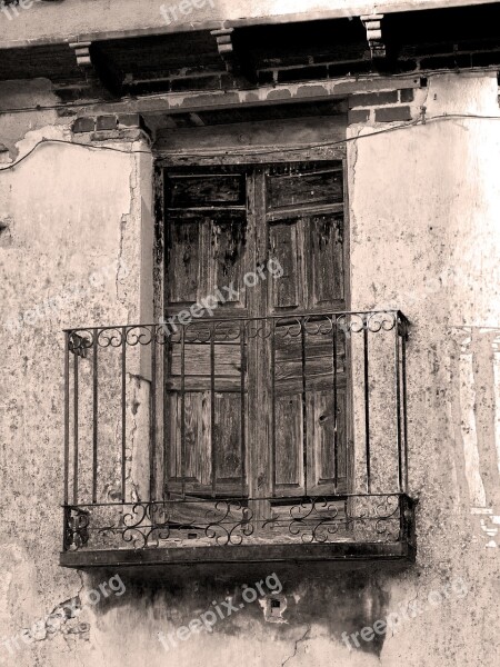 Balcony Old Wood Facade Rustic Black And White