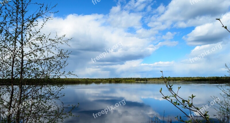 River Sky Nature Clouds Trees