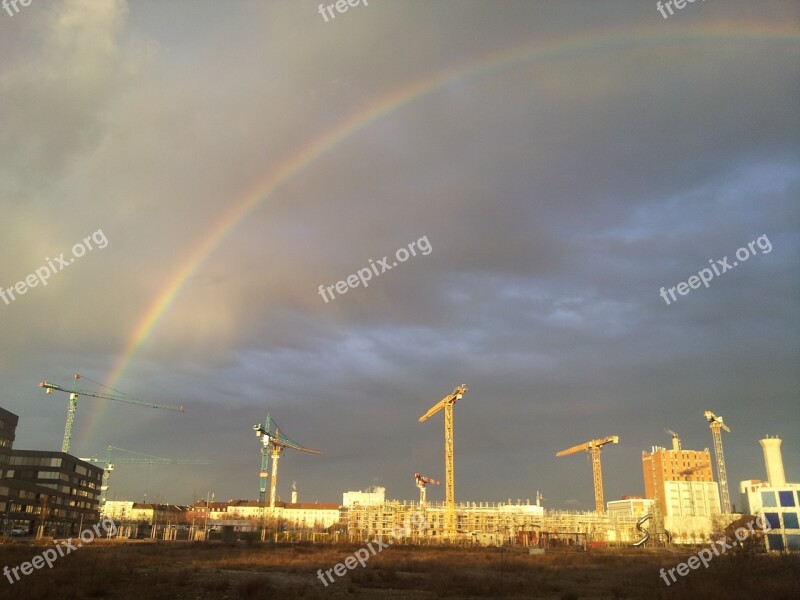 Rainbow Baukran Thunderstorm Free Photos