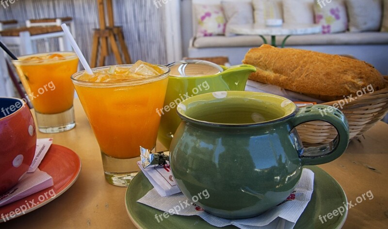 Breakfast Tea Orange Juice Bread Restaurant