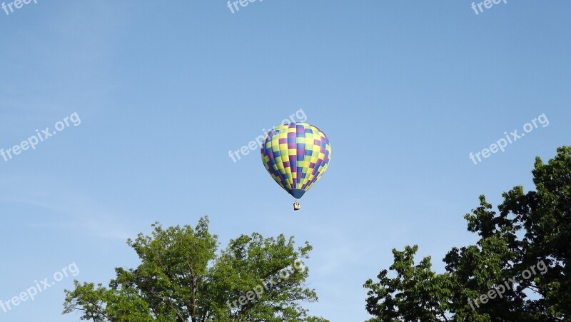 Hot Air Balloon Sky Trees Flying Recreation