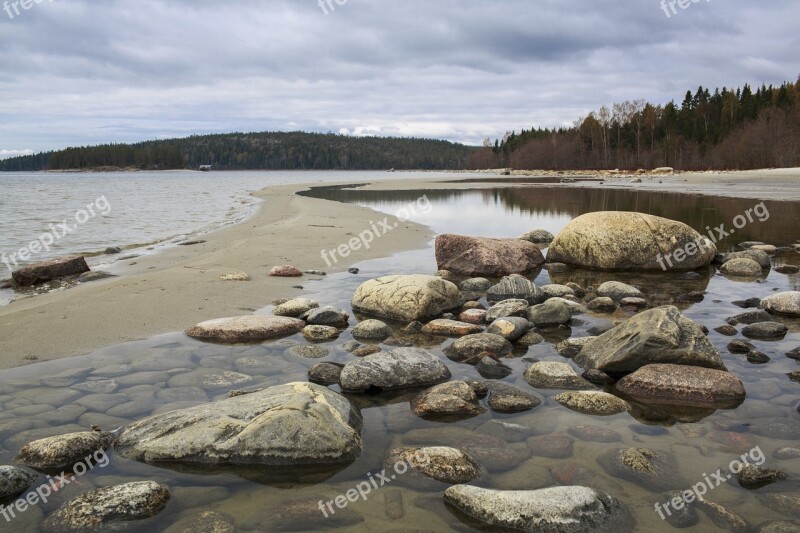 Beach Stones Sea Landscapes Cliffs