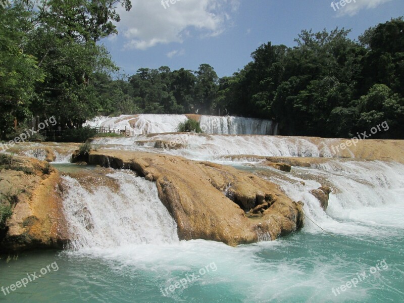 Cascadas De Agua Azul Mexico Naturaleza Agua Cascada