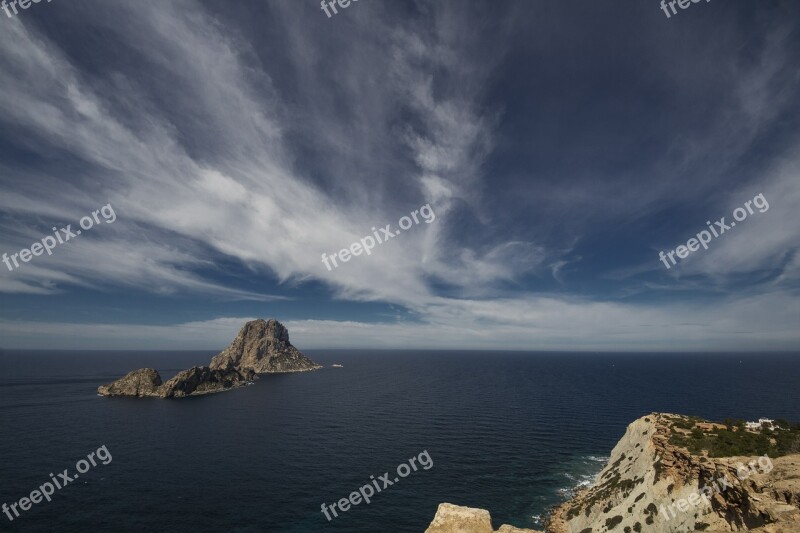 Sky Island Rock Blue Clouds