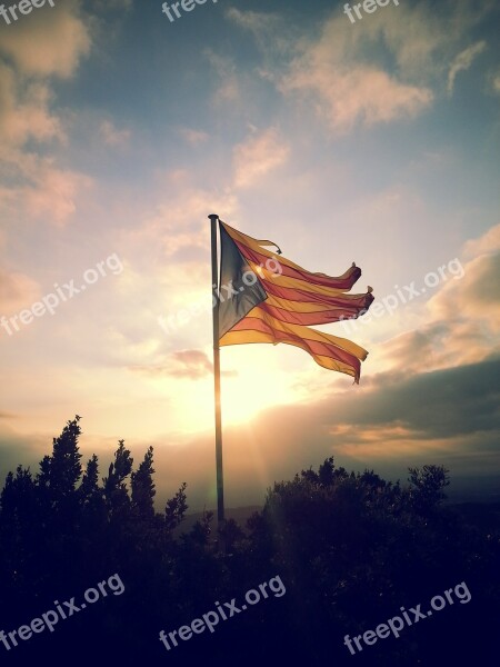 Flag Sky Catalonia Ruins Mast