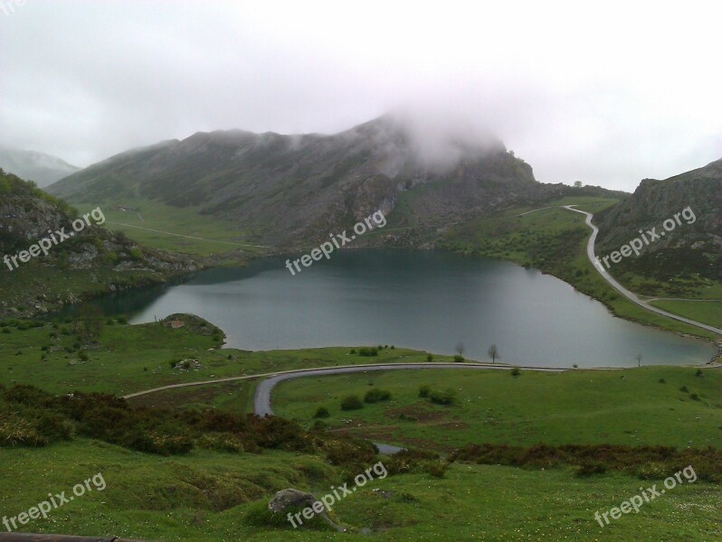 Mist Mountain Winter Lake Asturias