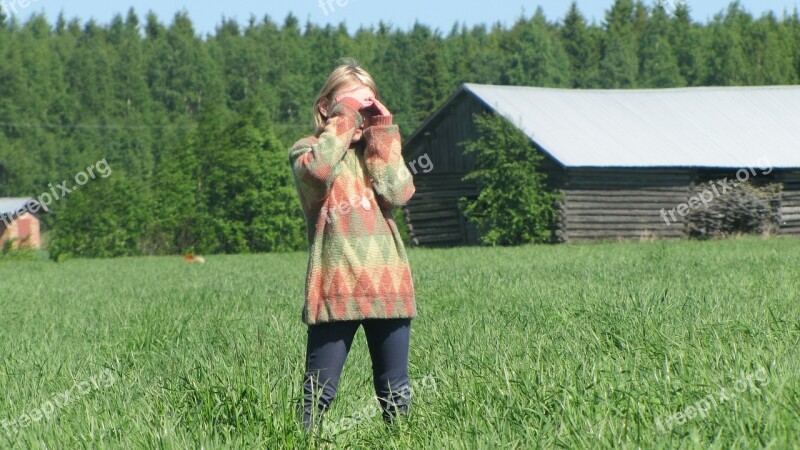 Man Girl Countryside Field Landscape