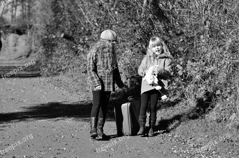 Children Girl Away Luggage Nature