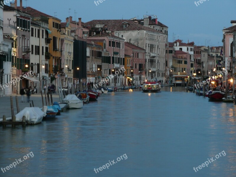 Dusk Canal Boats Water Lights