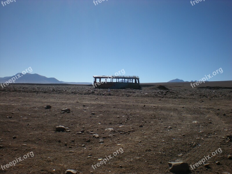 Bus Destroyed Atacama Travel Landscape