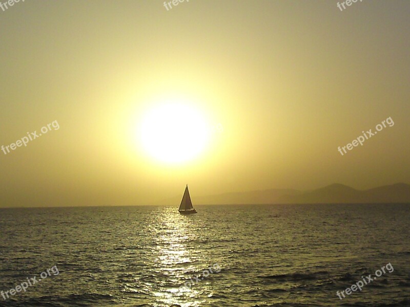 Sailboat Sunset Yacht Nature Horizon